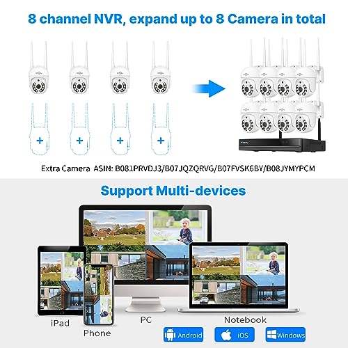 Hiseeu Wireless Security Camera System 5MP WiFi-Pro 10 Channel Security Outdoo System, PTZ Cameras System, Motion Alert, IP66 Waterproof, 24/7 Recording with Hard Drive