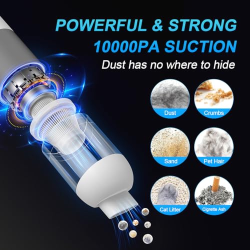 Aquox Cordless Handheld Vacuum Cleaner, Portable Car Vacuum Cleaner 10000Pa Strong Suction & Super Lightweight & USB Rechargeable, Mini Car Vacuum Cleaner Wireless & Air Duster for Home, Car, Office