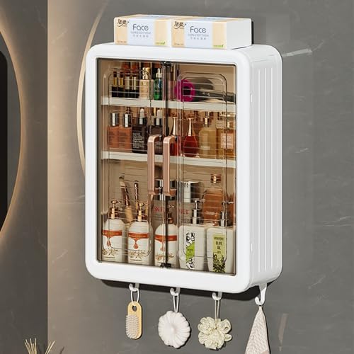HIKKY Bathroom Storage Cabinet,Wall Mounted Bathroom Cabinet Storage Shelf,Double Door Medicine Cabinet, Space Saving Bathroom Wall Cabinet,Utility Cabinet Organizers Bathroom Storage Cupboards