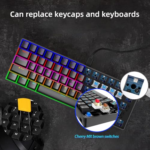 infino Wireless Bluetooth Tri-Mode (2.4G/Bluetooth/USB-C) Mechanical Keyboard, Multi-Platform Support (Windows/Mac/Linux/Tablet), Rechargeable 61-Key RGB Backlit Brown Switch Gaming Keyboard
