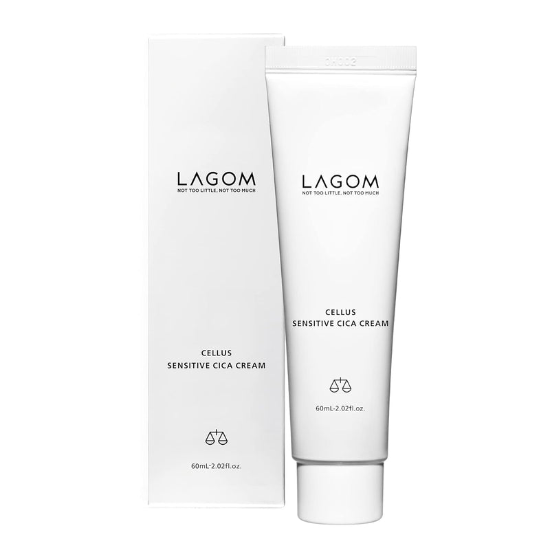LAGOM Cellus Sensitive Cica Cream Natural Soothing Lotion with Centella Ceramide Green Tea Rich Herbal Nutrition Restoration Dry Irritation Calming Balm All Skin Type Face Blemish 2.02 Fl Oz