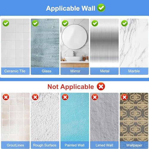 KASTWAVE Shower Caddy Suction Cup, No Drilling Hang Walls, Adhesive Clear Acrylic Shelf, for Bathroom, Pantry, Kitchen, Utility Room (Shower Caddy Suction Cup)