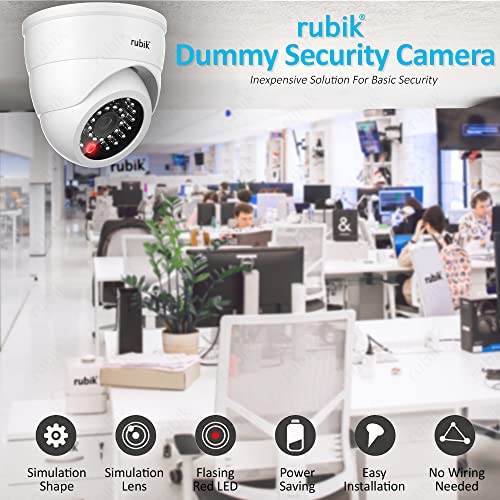 Rubik Dummy CCTV Camera with Flashing LED Light, Adjustable Fake Surveillance Camera Security Indoor Dome Camera with LED Light (White)
