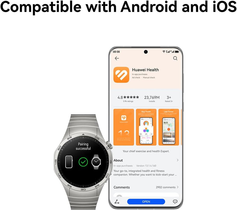 HUAWEI Watch GT4 46mm Smartwatch, Upto 2-Weeks Battery Life, Dual-Band Five-System GNSS Positioning, Pulse Wave Arrhythmia Analysis, 24/7 Health Monitoring, Compatible with Android & iOS, Black