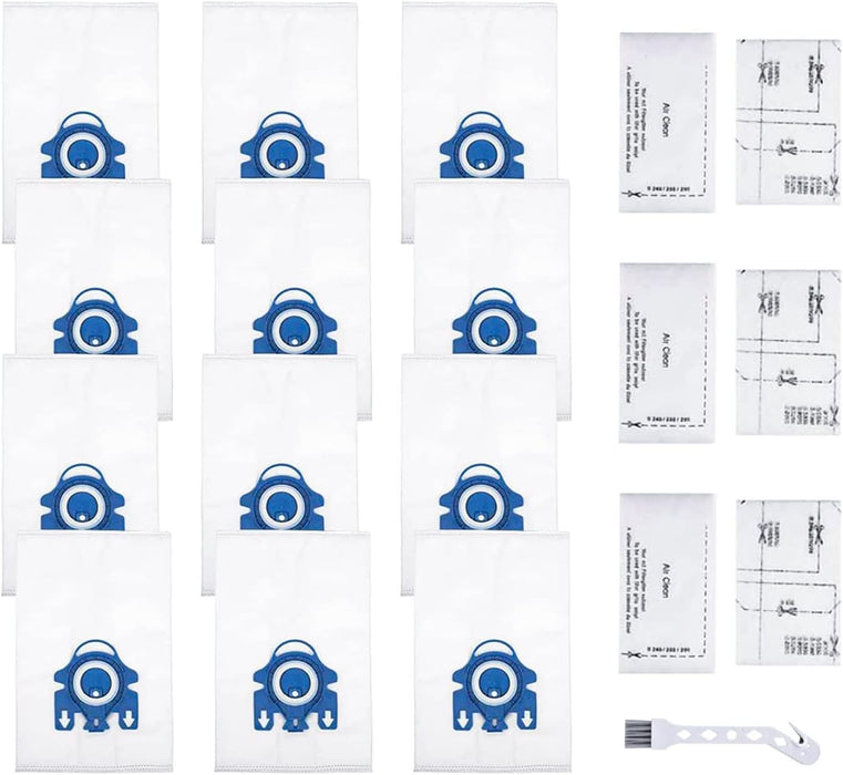 Unikstone 12 Pack GN Bags Compatible with Miele Bags Classic C1 Complete C1 Complete C2 Complete C3 S227/S240 S270 S400 S2 S5 S8 Series Canister Vacuum(12 GN Bags+6 Super Air Clean Filter+1 Brush)