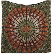 Bless International, Indian Wall Hanging Psychedelic Hippie Bohemian Peacock Mandala Tapestry Bed Sheet Gold Pink Blue King 225x265cm