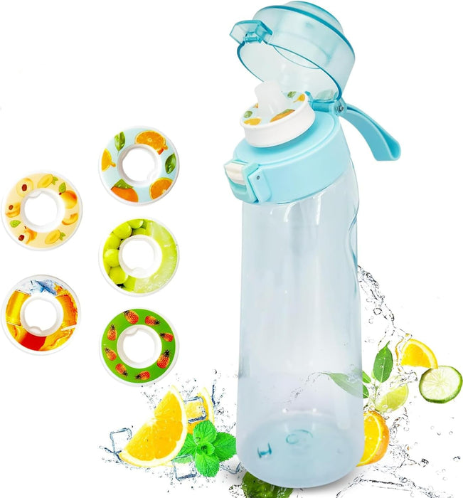 Oasisgalore Air Flavoured Water Bottle, Water Bottle with Flavoured Pods for Kids Adult Sports (Blue)