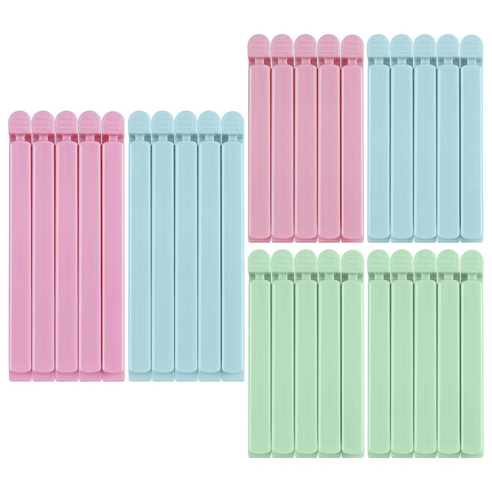 AUAUY 30pcs Bag Clips for Food Storage, Sturdy Food Clips, Reusable Plastic Sealing Bag Clips, Food Bag Clips in 2 Sizes (5.9'',4.72'') & 3 Colors for Keeping Food Fresh, Sealing Packets, Freezer Bags