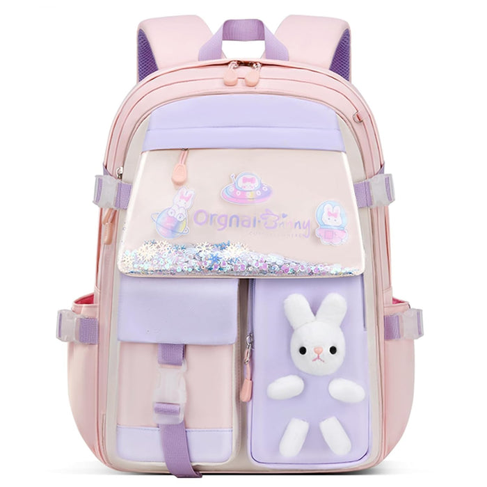 Excefore Bunny Backpack for Girls, Cute Kids Bookbag for Elementary School Teens, Kawaii Preschool Outdoor Daypack, Kids Backpack with Rabbit Dolls, Pink