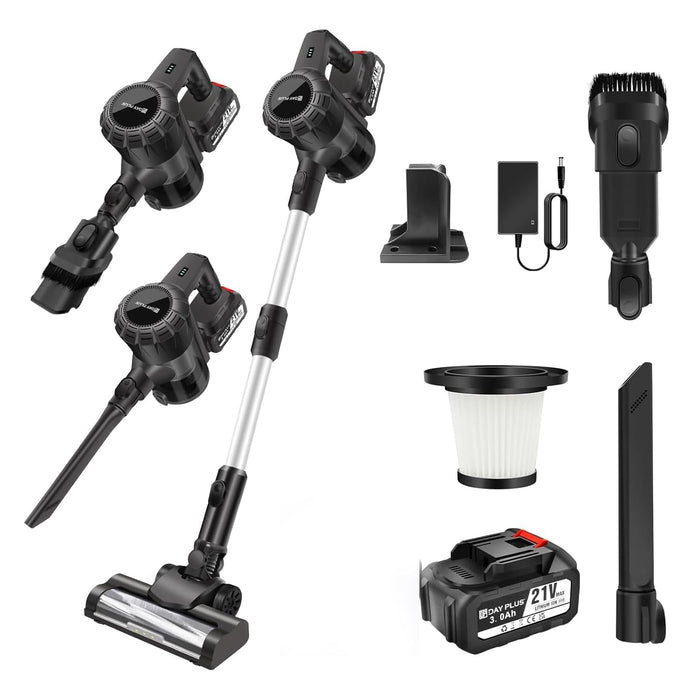 Cordless Vacuum Cleaner, 6 in 1 Lightweight Stick Vacuum, 22Kpa Powerful Suction Handheld Vacuum with 2 Speed, LED Light, 180° Rotatable Brush, 45 Min Runtime for Carpet, Hard Floor, Pet Hair, Car