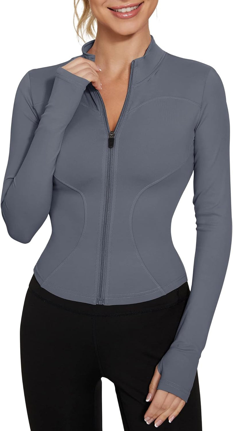 IECCP Women's T-Shirt, Gym Top, Yoga Top, Long-Sleeved Crop Top, Sports Shirt, Lightweight Fitness Top with Half Zipper and Thumb Hole