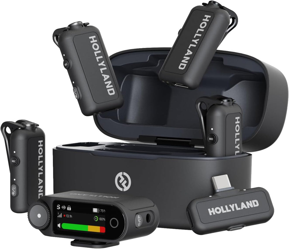 Hollyland LARK MAX 2 Combo-4 Person Version, Wireless Lavalier Microphone, Tailored for Multi-Person Shooting Scenarios, Microphone for Camera, iPhone, Android, (4TX + 2RX+ Charging Case)