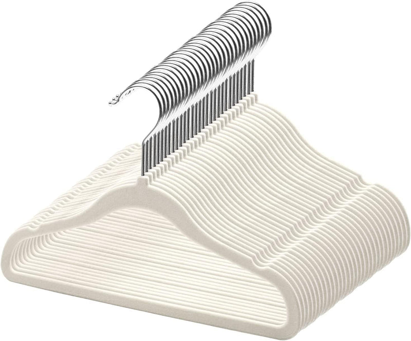 Kids Velvet Clothes Hanger, 50 Pack, 35cm / 14 Inch-Premium Children's Hangers Ultra-Thin Space Saving Organizers, Non-Slip Nursery Hangers for Babies, Infants, Toddlers and Kids (White, 50)