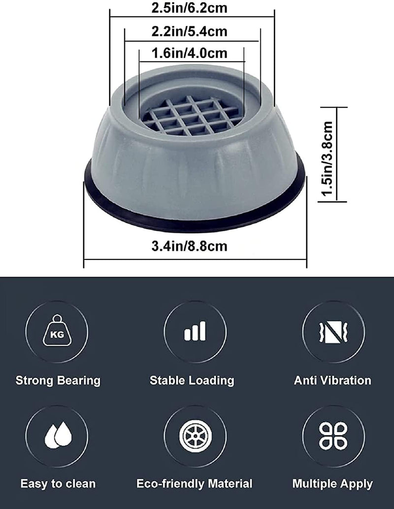 MultiStar®, Refrigerator Stand, Washing Machine Stand, Anti-Vibration Pad, Anti Shock and Noise Reducer Pad, Furniture Base Stand, Fridge Stands, Anti Slip Washing Machine Stabilizer Pack of 4 Grey