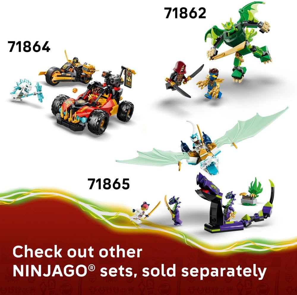 NINJAGO Zilvar and Grimtak the Dragon Beast - Ninja Toy w/Action Figure, 3 Minifigures incl. Kai & Nya - Birthday Gift for 7+ Year Old Boys & Dragons Rising Fans - 71863