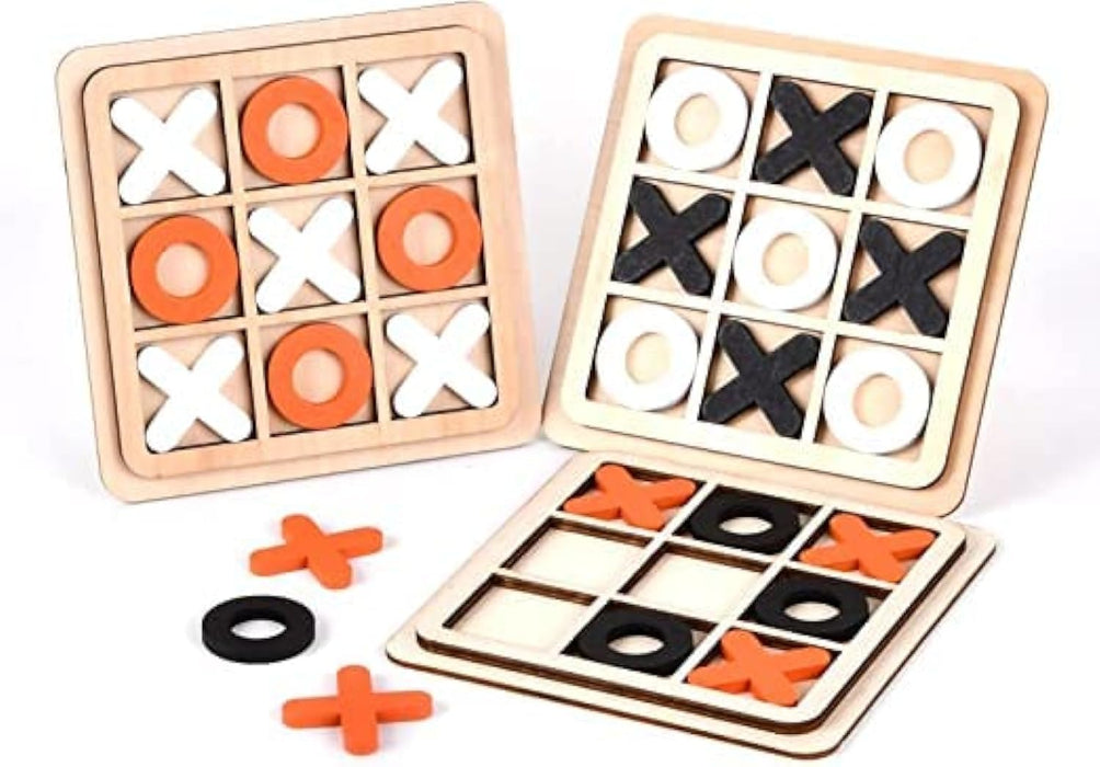 ECVV Wooden Board Tic Tac Toe Game XO Table Toy Classical Family Children Puzzle Game Educational Toys, (ASSORTED 3 PIECE)
