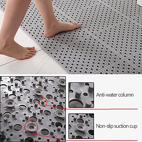 JJONE 3PCS Bath Mat, Non Slip Shower Mat, Bathroom Mats Bathroom Rugs, Interlocking Soft PVC Floor Mats, DIY Floor Mat with Drain Holes for Home Kitchen Bathroom Shower Pool Balcony (A-Light Grey)