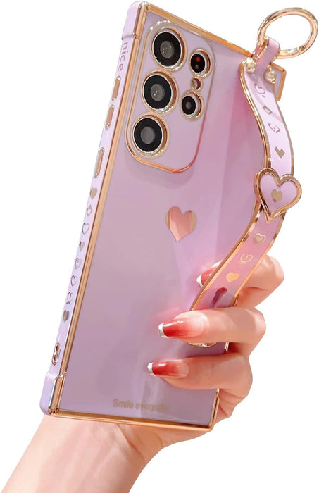 S24 Ultra Luxury Love Heart Plating Case for Girls Slim Soft TPU Cover Compatible with Samsung Galaxy S24 Ultra ???? ????? ????? | ???? ???? ??????? | ?????? ?? ??????? ??????? S24 ????? (Purple)