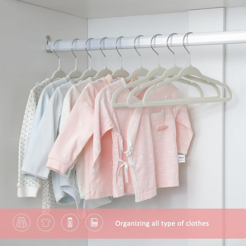 ManGotree Baby Velvet Clothes Hangers, Kids Toddler Children's Hangers for Clothes Space Saving Non-Slip (30 Pack, White)