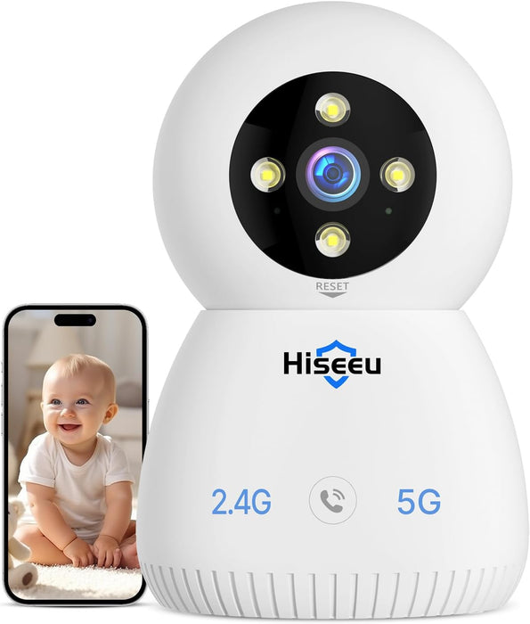 Hiseeu Indoor Security Camera, 2.4G/5G 5MP Baby Monitor Pet Camera for Home Security, PTZ 360°, Auto Tracking, 2 Way Audio, Night Vision, PIR Detection, Local Storage…