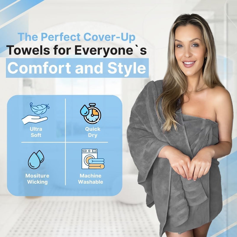 Infinitee Xclusives Premium Cotton Bath Towels Set of 2 (70 x 140 cm) Soft, Highly Absorbent, Quick Dry Towels - Perfect Towels for Bathroom, Gym, Spa & Hotel (Brilliant White)