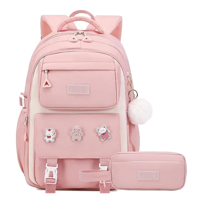 KASTWAVE Girls Backpack, Backpack for Girls, Kids Backpack with Compartments Elementary School Bag For Girls, Cute Student School Bag, School Backpack for Girls - Pink