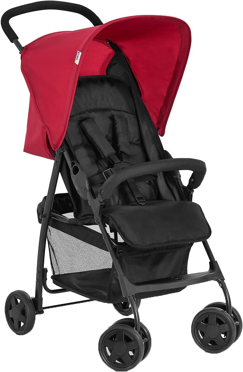 Hauck Sport Pushchair, Red - Super Lightweight Travel Stroller (only 5.9kg), Compact & Foldable, Lay Flat, with Raincover