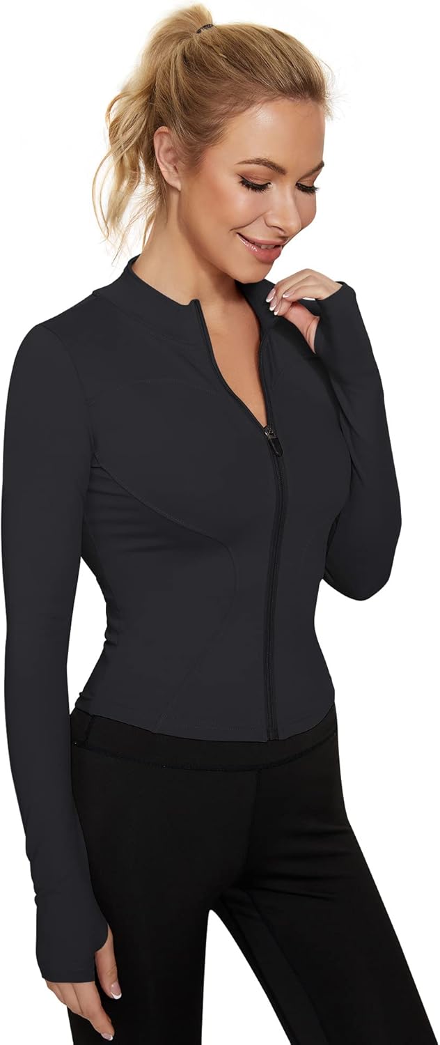 IECCP Women's T-Shirt, Gym Top, Yoga Top, Long-Sleeved Crop Top, Sports Shirt, Lightweight Fitness Top with Half Zipper and Thumb Hole