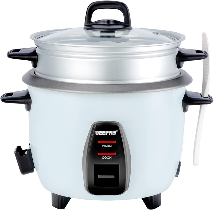 Geepas Electric rice cooker GRC4325N| 1.0L Capacity| 3 in 1| Cook, Steam and Keep Warm| Non-Stick| 450W| Single Switch | White| 2 Years Warranty