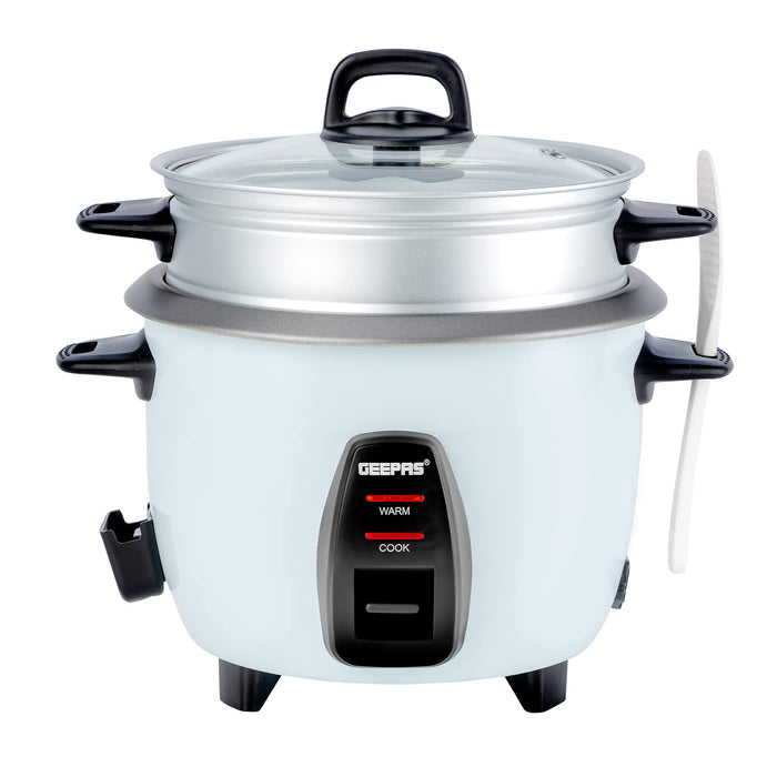 Geepas Electric rice cooker GRC4325N| 1.0L Capacity| 3 in 1| Cook, Steam and Keep Warm| Non-Stick| 450W| Single Switch | White| 2 Years Warranty
