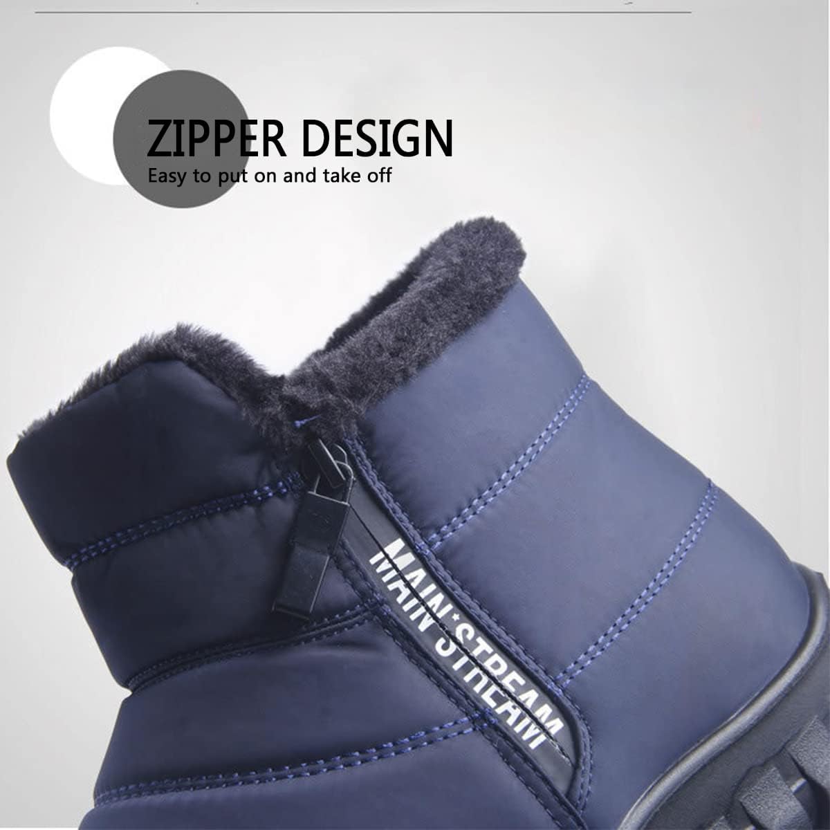 Men's Waterproof Warm Cotton Zipper Snow Ankle Boots, Winter Warm Slip on Thick Plush Mens Snow Boots, Non-Slip Winter Shoes for Men (Black,7.5) โ image 6