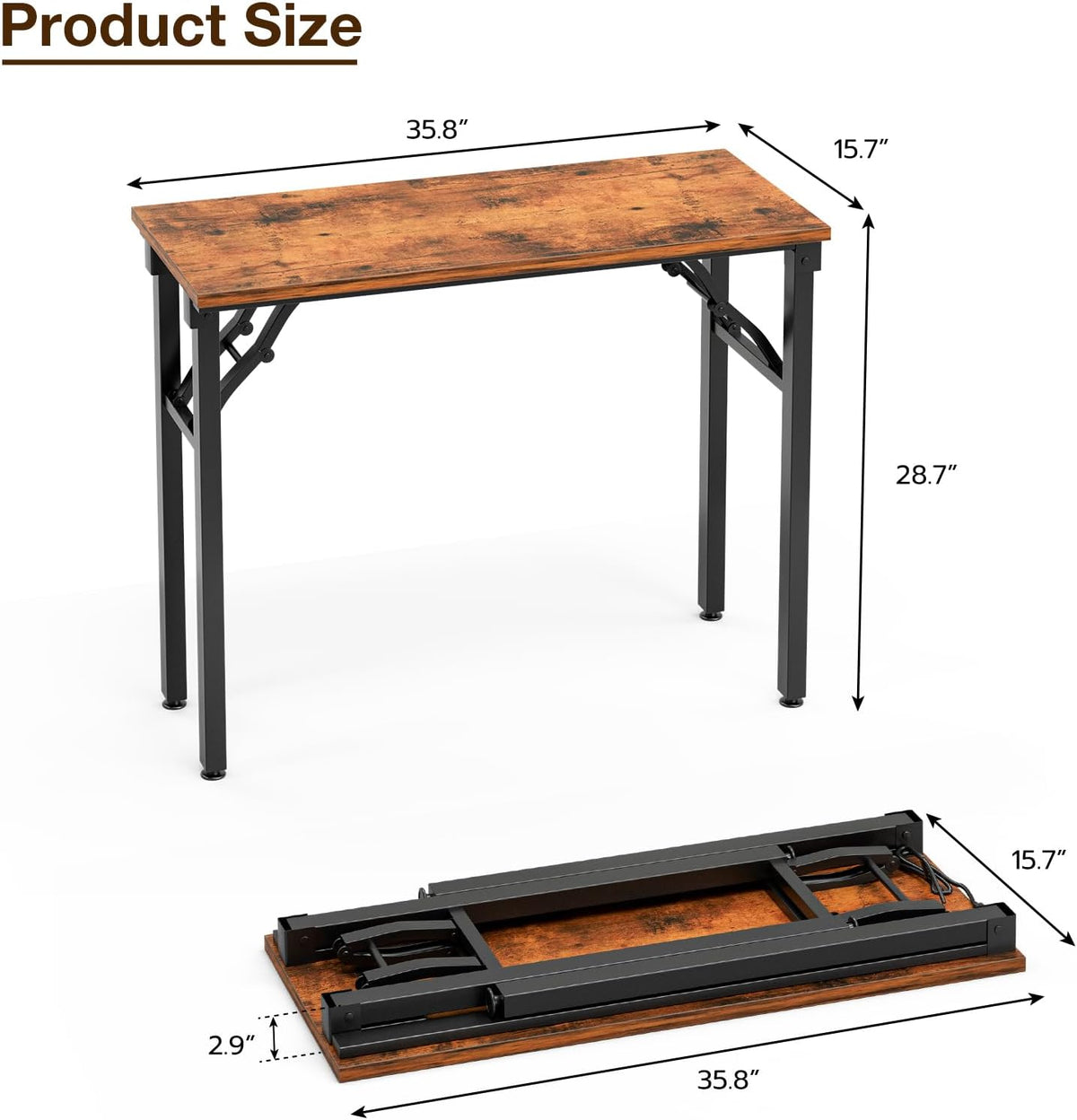 Small Computer Desk Folding Table - 35.8" Foldable Office Desk, No Assembly, Perfect for Small Spaces in Bedroom, Dorm, or Apartment, Portable Mini Desk or Study Table with Compact Design, Brown β image 3