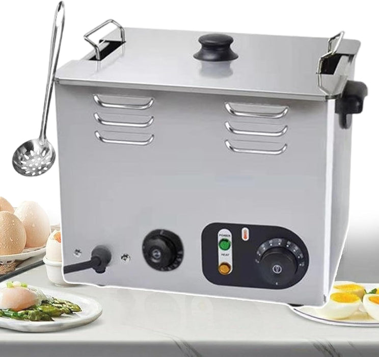 Electric Egg Boiler Machine with Time & Thermostat 30-110℃, Hot Spring Egg Cooker w/Mesh Basket and Colander
