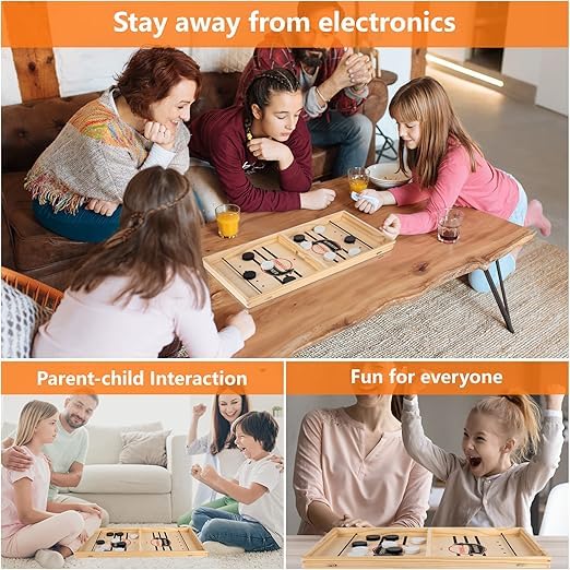 INFLUX Large Sling Puck Game -Foosball Winner Board Game-Rapid Sling Table Battle- High-Speed Wooden Hockey Table Game for Adults, Kids, and Family Fun