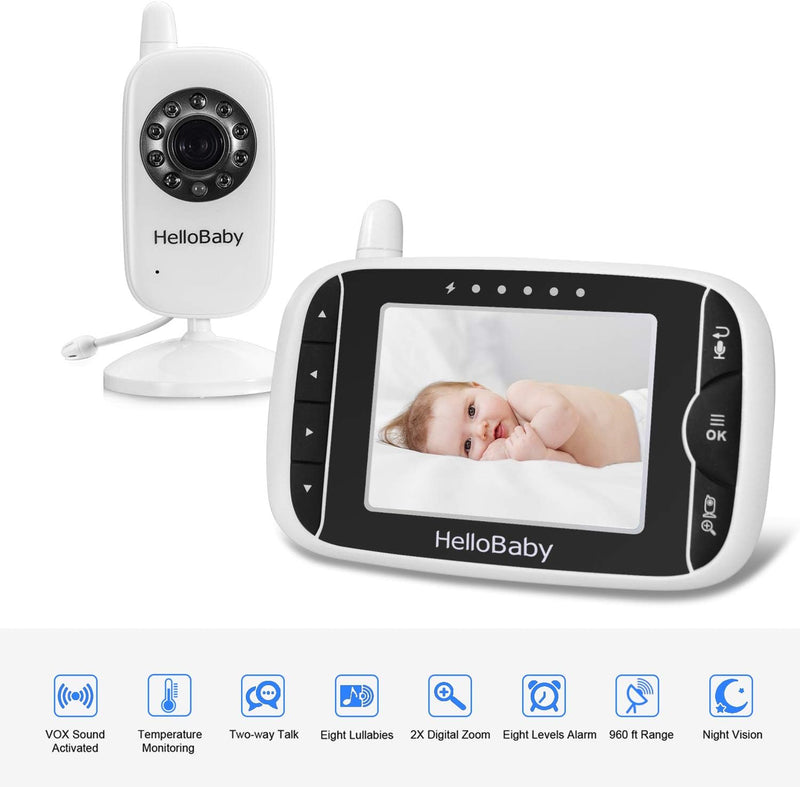 HelloBaby HB32 Wireless Video Baby Monitor 3.2in LCD Display 960ft with 2-Way Talk System, Infrared Night Vision