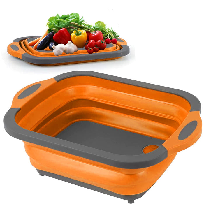 Collapsible Cutting Board - Portable Multi-Purpose Dish Tub - Washing and Draining Fruits and Veggies with Food-Grade Sink Storage - Multifunctional Basket for BBQ, Picnic,Camping and Sink (Orange)