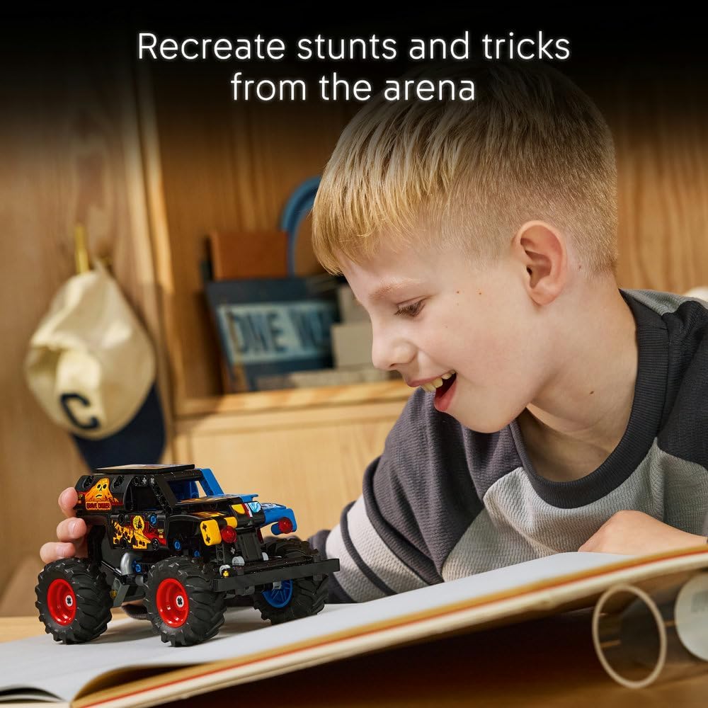 Technic Monster Jam Grave Digger Fire and Ice - Pull-Back Truck Toy - Race Car Model Kit w/Authentic Details - Birthday Gift for 7+ Year Old Boys, Girls & Fans - 42219