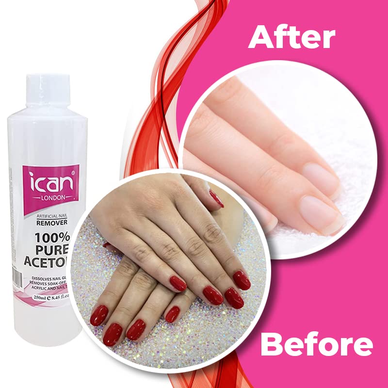 Ican London 100% Pure Acetone Nail Polish Remover UV GEL Soak Off 250ml