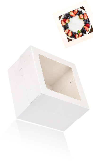 5Pcs Cake Boxes - 12x12x5.5 Inch White Bakery Boxes with Window - Tall Dessert Cardboard Boxes for Elegant Cake Presentation and Freshness Preservation