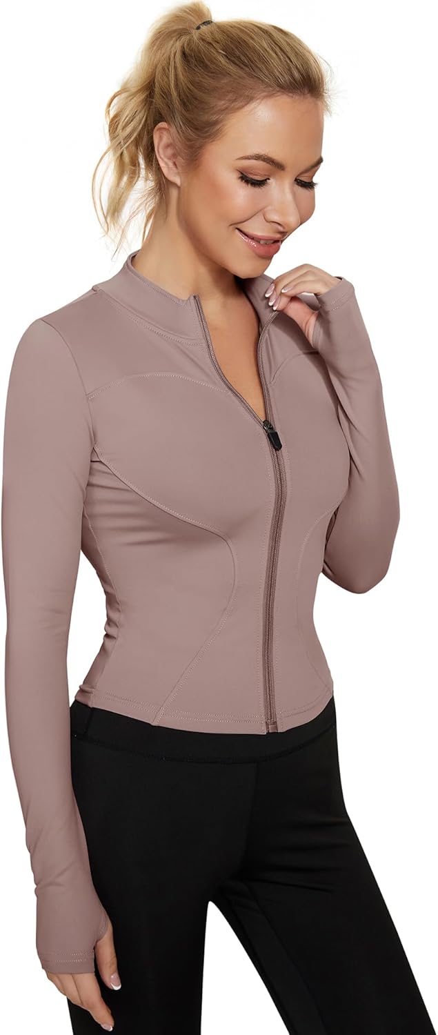 IECCP Women's T-Shirt, Gym Top, Yoga Top, Long-Sleeved Crop Top, Sports Shirt, Lightweight Fitness Top with Half Zipper and Thumb Hole