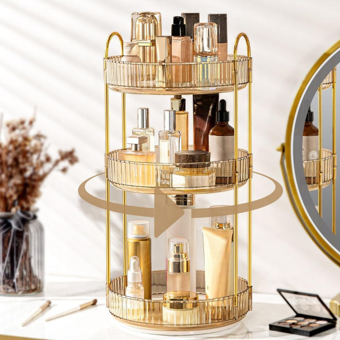 Makeup Organize Rotating,Perfume Organize, 360° Luxury Acrylic Makeup Organizer & Skincare Rack Spinning Lazy Susan 3 Tier,Dressing table to display your perfumes and cosmetics. (White-2)