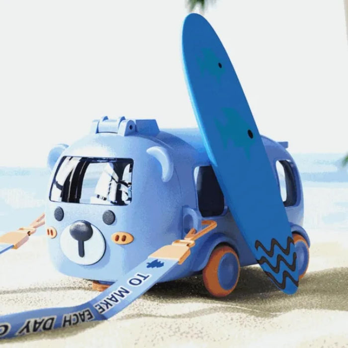 Bus Shape Water Bottle With Straw Lid Portable Kid Water Cup With Shoulder Strap Detachable Leakproof Flip Lid Cute Drinking Water Bottles For Kids. (Sky Blue)