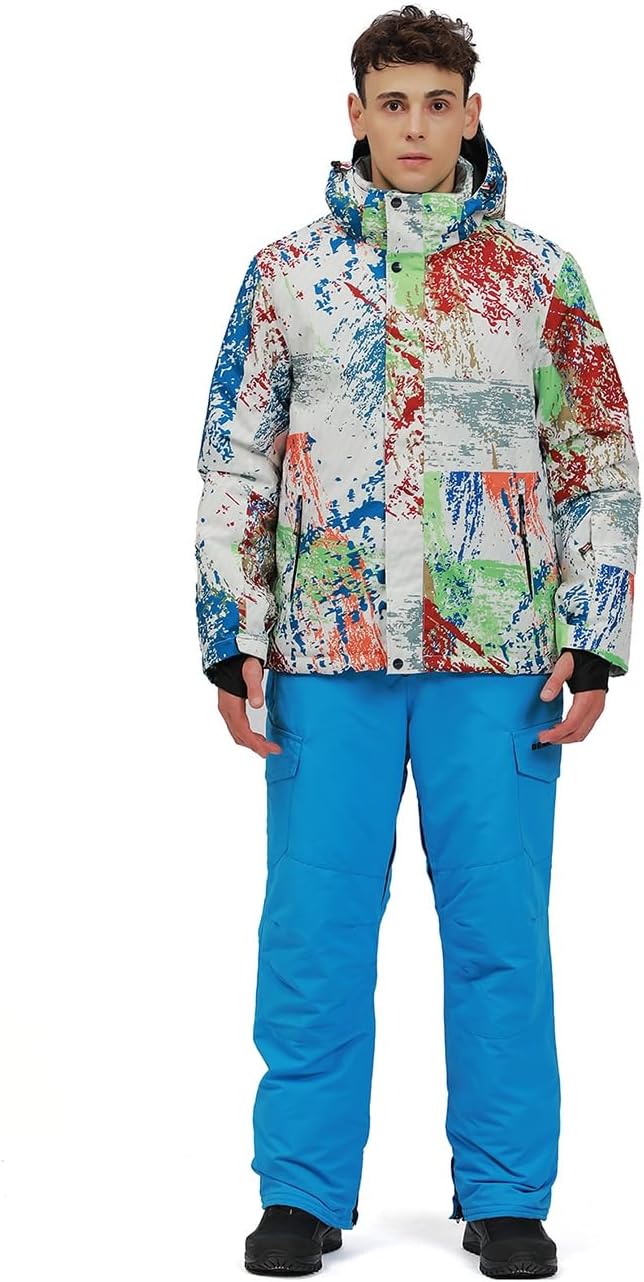 HOTIAN Men's Ski Jacket and Pants Set Snowboard Suit Waterproof SOutdoor Winter Snow Jackets Windproof Mountain Snowsuit