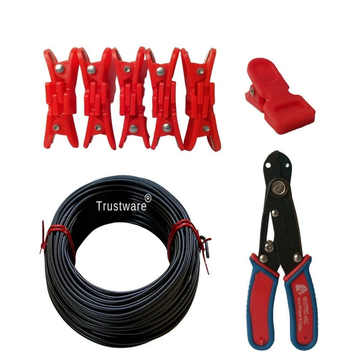 Trustware? Cloth Drying Rope Wire - Clothing Line for Hanging Clothes | Combo of 3 | 22 M Clothesline, Clip Hooks 10 Pcs & 1 Multipurpose Cutter | Heavy Gauge| Rust Proof | No Sagging.