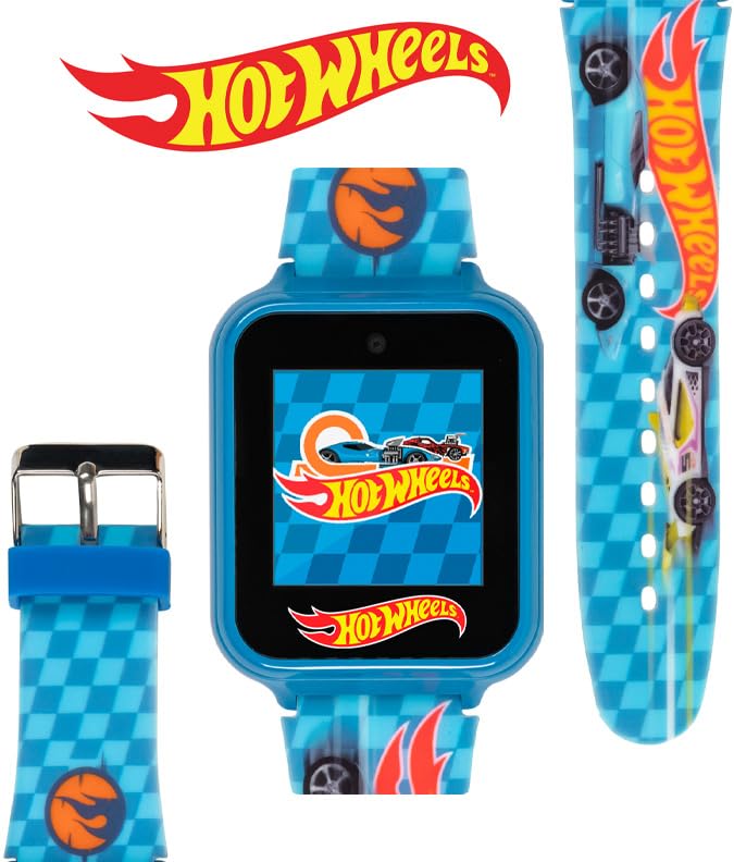 Hot Wheels Interactive Kids Smartwatch – Touchscreen Watch with Camera, Games, Voice Recorder, Step Tracker, Alarm & Timer – Racing-Inspired Design, USB Rechargeable – Fits Wrists 5.5" to 8", Blue