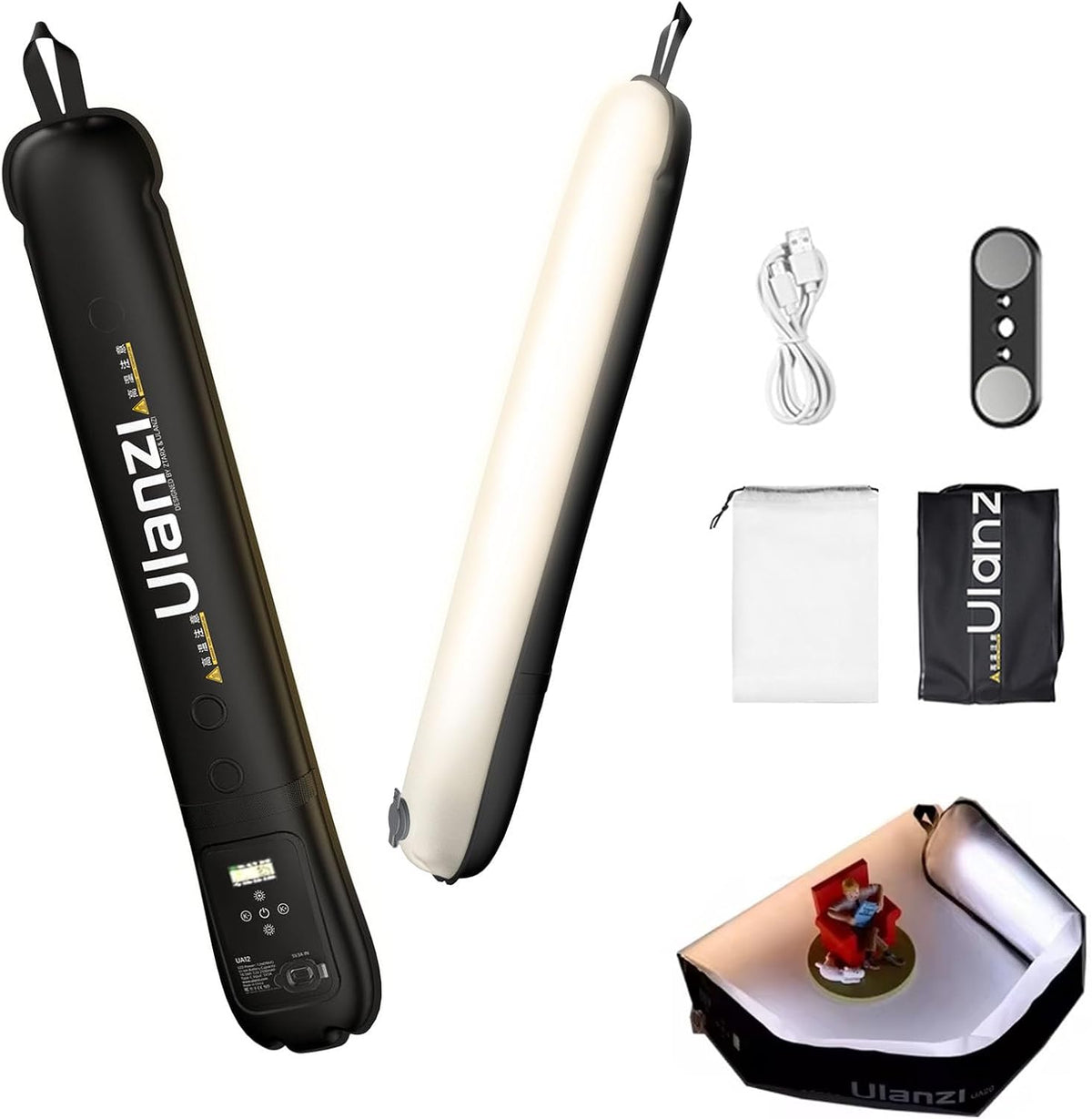Ulanzi UA12 Bi-Color Inflatable Tube Light, Foldable LED Video Light for Photography, 2700K-6500K, 12W 2500mAh Rechargeable Photography Light Bar 1/4" Mount LED Lighting Wand Stick for Video Shooting – image 1