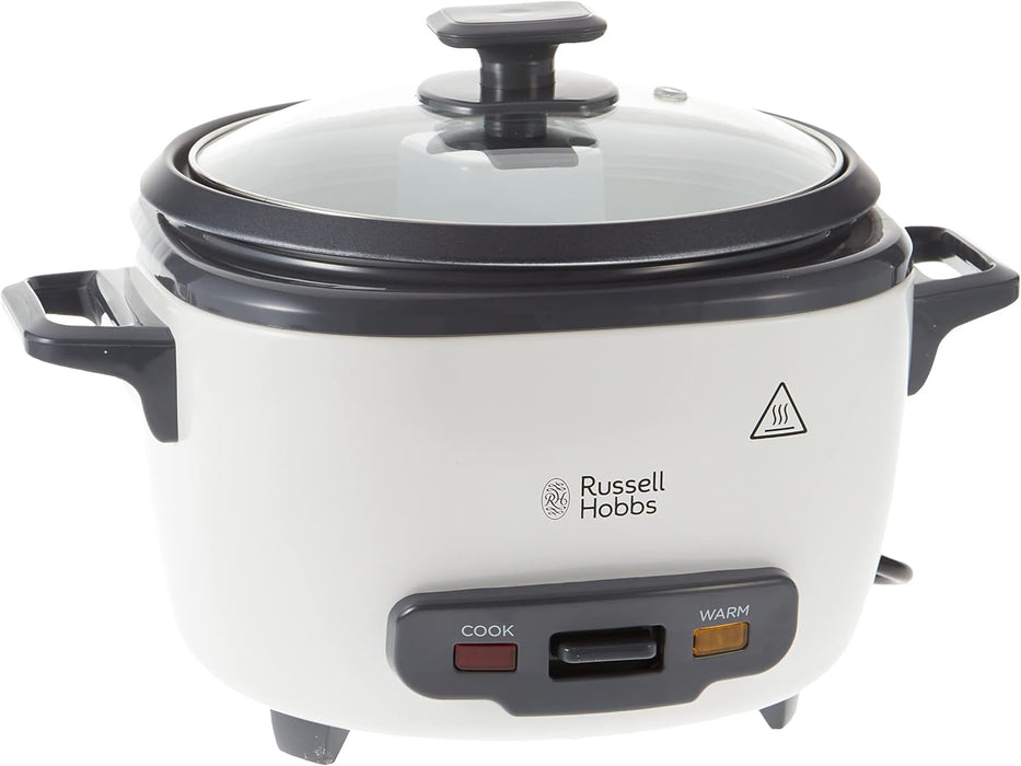 Russell Hobbs (27040GCC) Medium Rice Cooker & Steamer - 2L, Versatile Cooking, Keep Warm, Non-Stick, Glass Lid, White, 500W - 1-Year Warranty