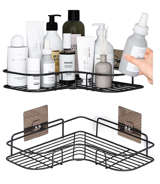 Sky-Touch 2Pcs Corner Shower Shelves,Self Adhesive No Drilling Wall Mounted Shower Storage Shelf Organizer For Your Bathroom, Kitchen And Toilet,Iron Art,Black