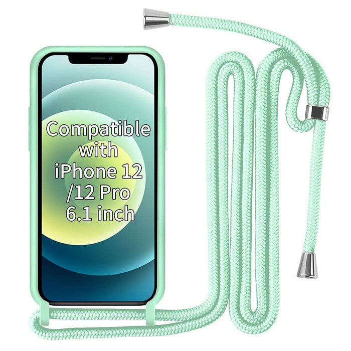KASTWAVE 6.1 inch Crossbody Case Compatible with iPhone 12/12 Pro, Mint Green, Scratch Resistant and Bumps TPU Material Phone Mobile Cover Neck Cord Lanyard Strap