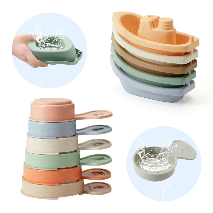 NALACAL Bath Toys Floating Boats with Bathing Spoon, 11 PCS Bathtub Mold Free Bath Toy for Babies Water Table Toys Toddler Birthday Gift for Preschool Boys/Girls
